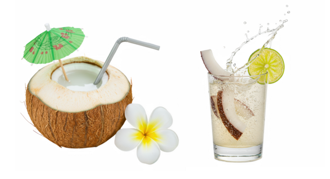 Fresh coconut water and tropical cocktail isolated on transparent background - Powered by Adobe