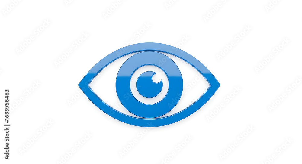 Aufkleber a blue eye icon with a glossy finish on a white background in a digital rendering style image ai gen