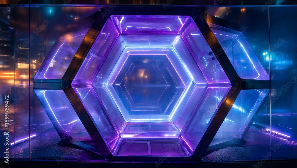 Aufkleber futuristic hexagonal structure with colorful neon lights
