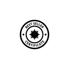 Black and white best seller certificate logo, circular design.