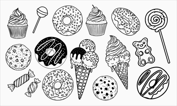 set of icon sweet snack dessert vector design