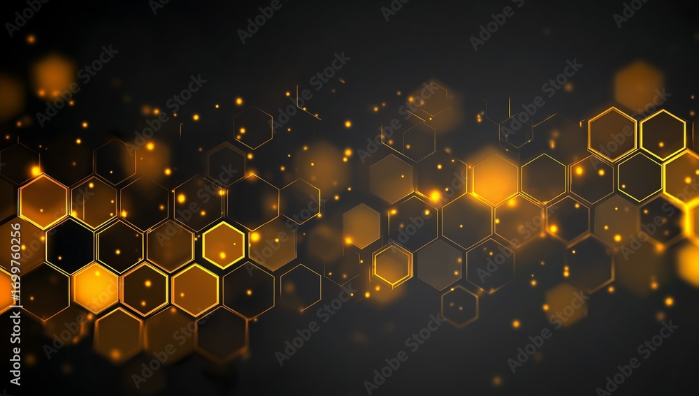 Poster golden hexagonal pattern with glowing lights