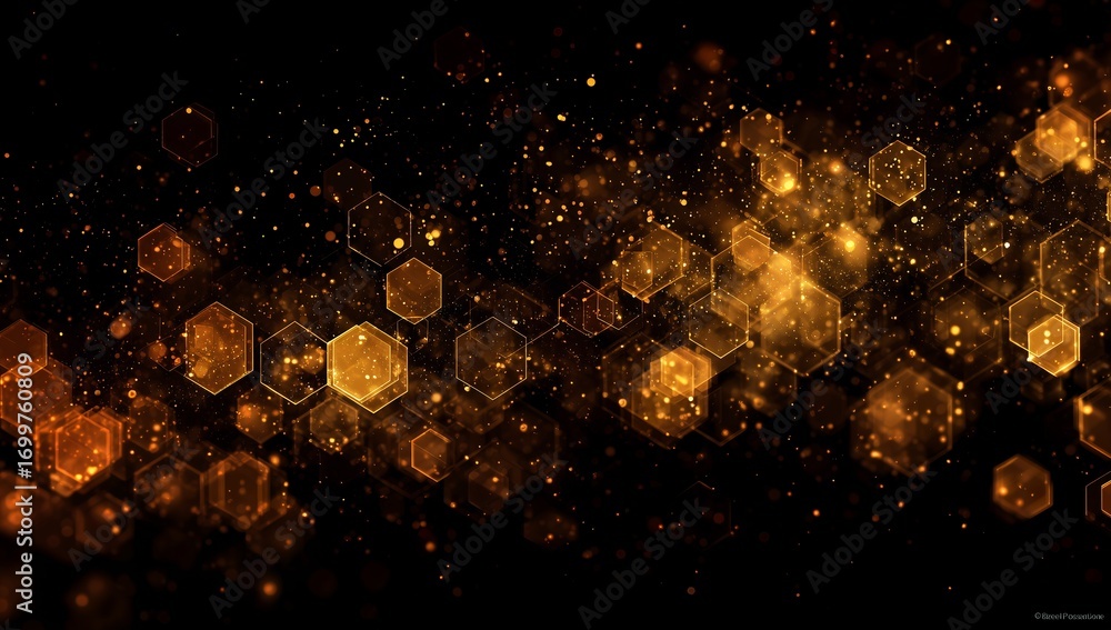 Poster golden hexagonal bokeh background