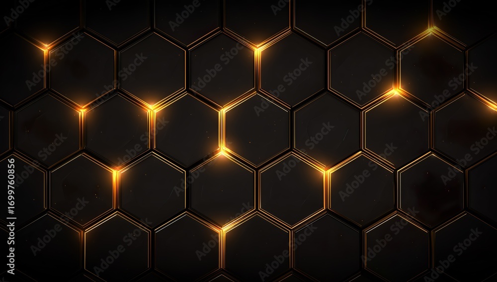 Aufkleber golden hexagonal pattern on dark background