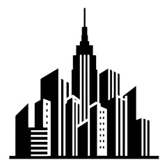 Obraz premium Black and white vector silhouette of city skyline on white background