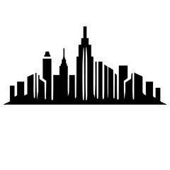Black and white vector silhouette of city skyline on white background
