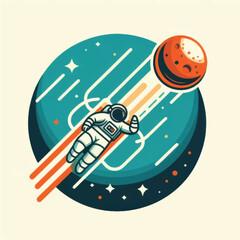Cartoon astronaut character floating in outer space.