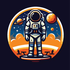 Cartoon astronaut character in a futuristic spacesuit.