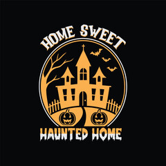 Halloween Spooky Nights Scary Delights Pumpkin Design with Haunted House and Bats