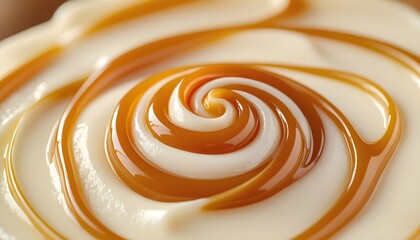 Closeup of Caramel Swirl on Creamy Dessert
