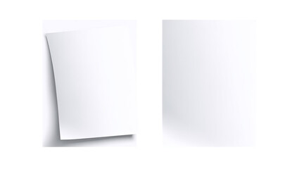 Two blank sheets of paper, one slightly angled, positioned vertically.  Both appear smooth and white, with subtle shading suggesting dimension