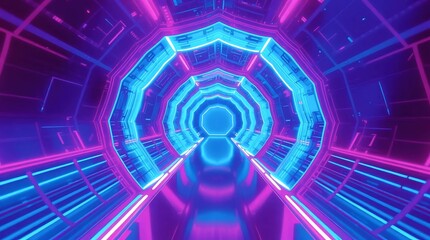 Fototapeta premium high quality png isolated on transparent background of futuristic glowing tunnel with blue pink purple neon geometric light rings creating sci fi corridor effect