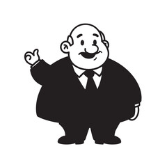 Old man with formal suit black and white vector illustration for classic portrait artwork design