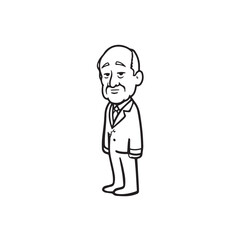 Old man with formal suit black and white vector illustration for classic portrait artwork design