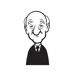 Old man with formal suit black and white vector illustration for classic portrait artwork design