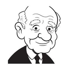 Old man with formal suit black and white vector illustration for classic portrait artwork design