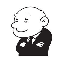 Obraz premium Old man with formal suit black and white vector illustration for classic portrait artwork design