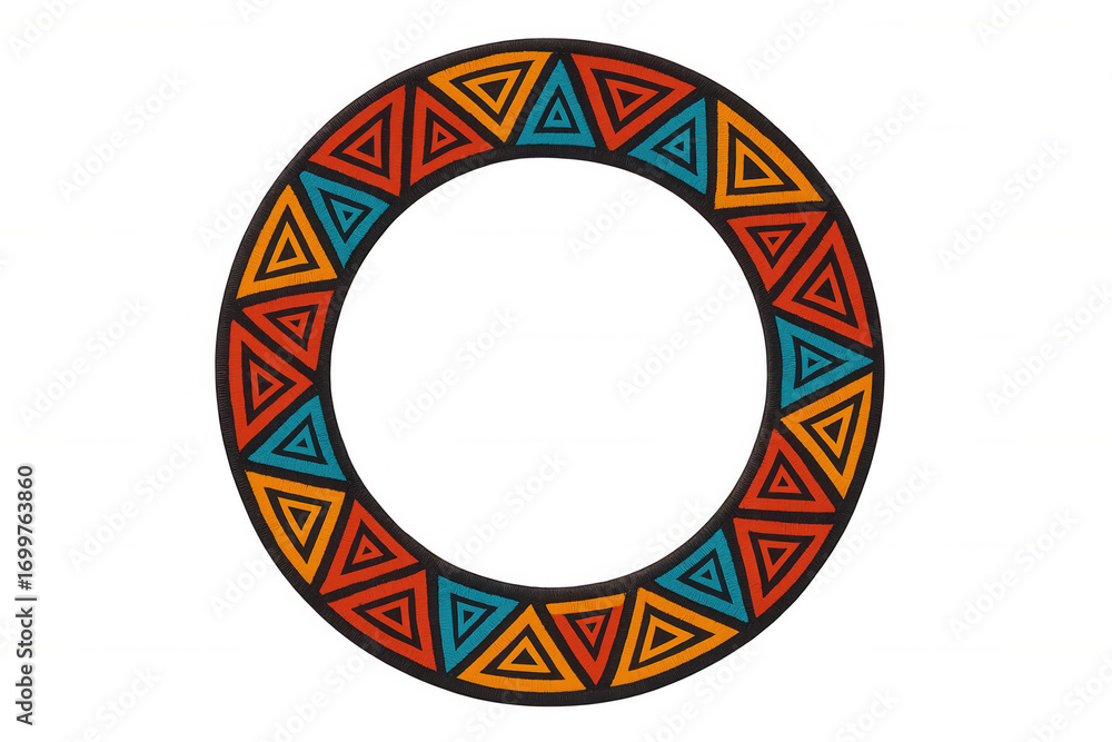 Poster vibrant circular frame featuring a repeating pattern of triangles, perfect for adding a touch of eth