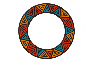 Vibrant circular frame featuring a repeating pattern of triangles, perfect for adding a touch of ethnic style to designs with transparent background