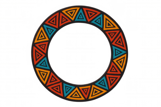 Vibrant circular frame featuring a repeating pattern of triangles, perfect for adding a touch of ethnic style to designs with transparent background