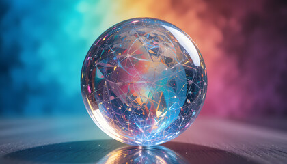 Captivating crystal sphere reveals vibrant network of connections and data within a glowing, abstract universe.
