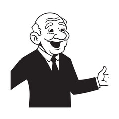 Old man with formal suit black and white vector illustration for classic portrait artwork design