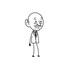 Old man with formal suit black and white vector illustration for classic portrait artwork design