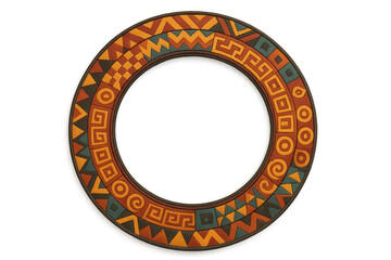 Colorful ethnic circular frame presenting traditional african or aztec decorations on a transparent background, ideal for graphic projects