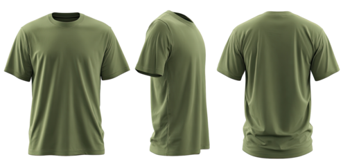 Khaki t-shirt mockup, three views