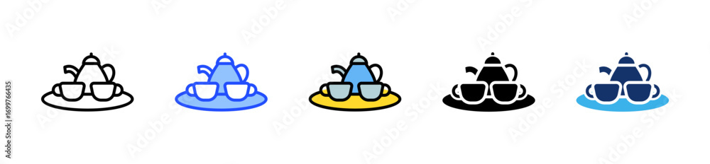 Poster tea set icon collection with multiple styles