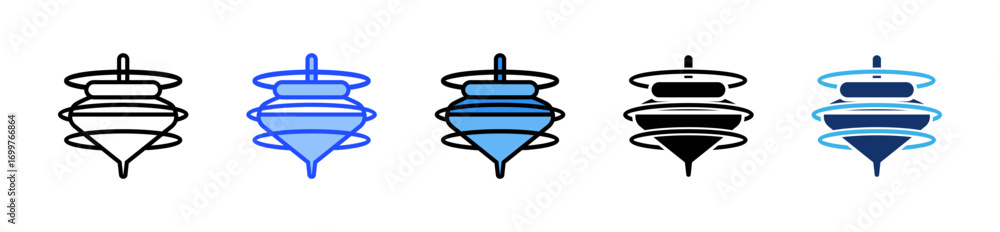 Poster spinning top icon collection with multiple styles