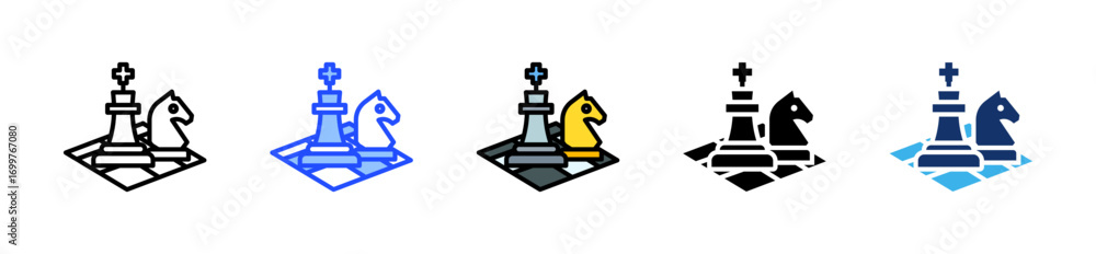 Poster chess icon collection with multiple styles