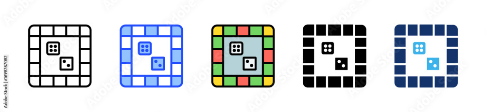 Poster board game icon collection with multiple styles
