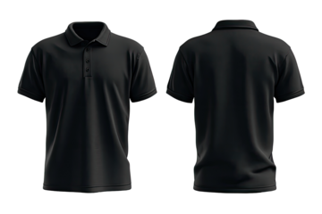 Front and back view of a dark gray polo shirt