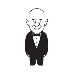 Old man with formal suit black and white vector illustration for classic portrait artwork design