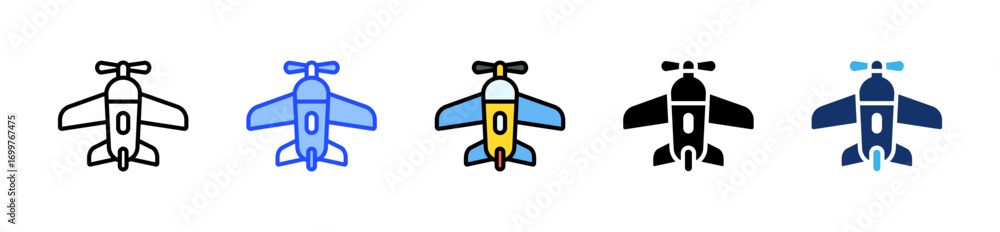 Poster toy airplane icon collection with multiple styles