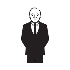 Old man with formal suit black and white vector illustration for classic portrait artwork design