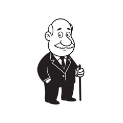 Old man with formal suit black and white vector illustration for classic portrait artwork design