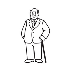 Old man with formal suit black and white vector illustration for classic portrait artwork design