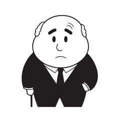 Old man with formal suit black and white vector illustration for classic portrait artwork design