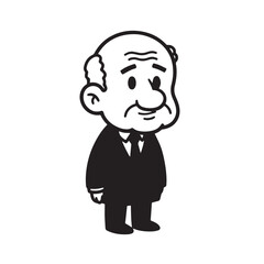 Old man with formal suit black and white vector illustration for classic portrait artwork design