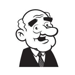 Old man with formal suit black and white vector illustration for classic portrait artwork design