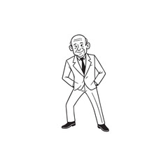 Old man with formal suit black and white vector illustration for classic portrait artwork design