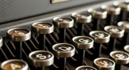 Close-up macro shot of vintage typewriter keys with selective focus and dramatic lighting