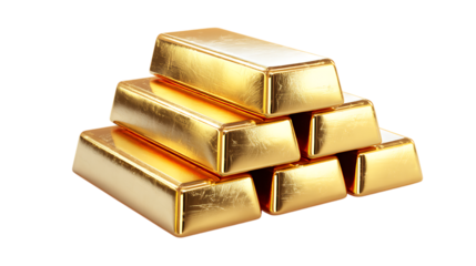 Stack of shiny gold bars isolated on transparent background, symbolizing wealth