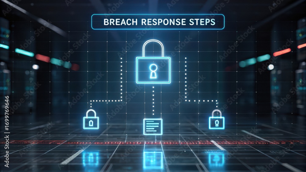Aufkleber cyber incident response digital representation of security breach response steps with locked icons a