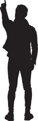 vector,silhouette of a back view of a cool man arm raised pointing up
