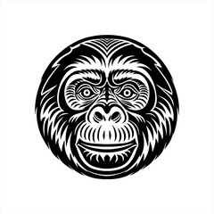 Stylized Black and White Gorilla Face Illustration 1.