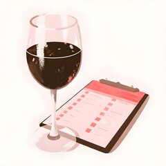 Minimalist Wine Glass with Checklist – Soft Pastel Illustration for Planning and Relaxation Concepts