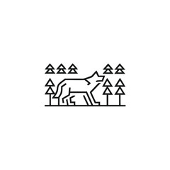 Minimalist Design of Wolf Silhouette and Trees on White Background